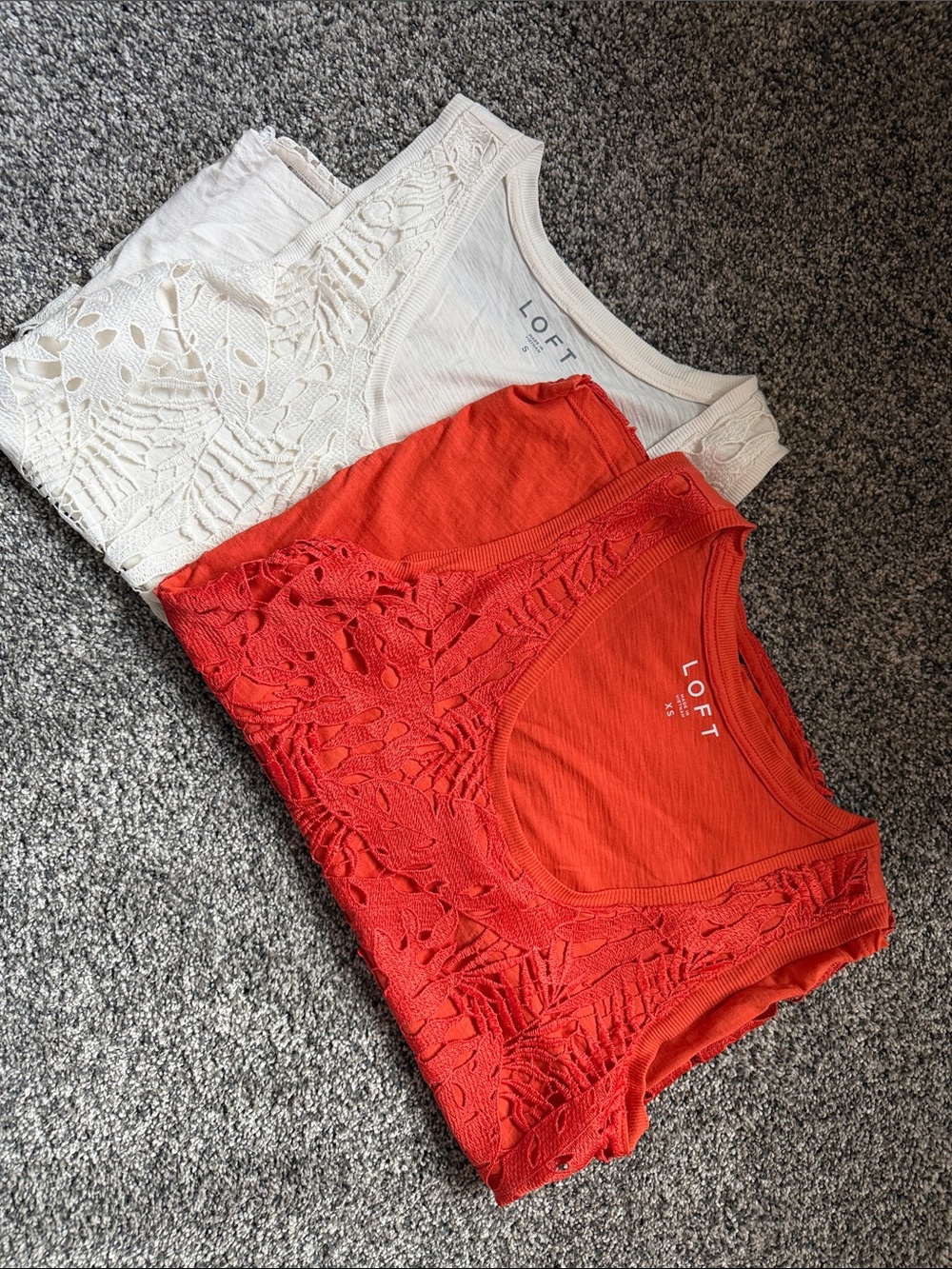 LOFT Lace-Detail Tank Tops in Dark Coral and Cream - Set of 2